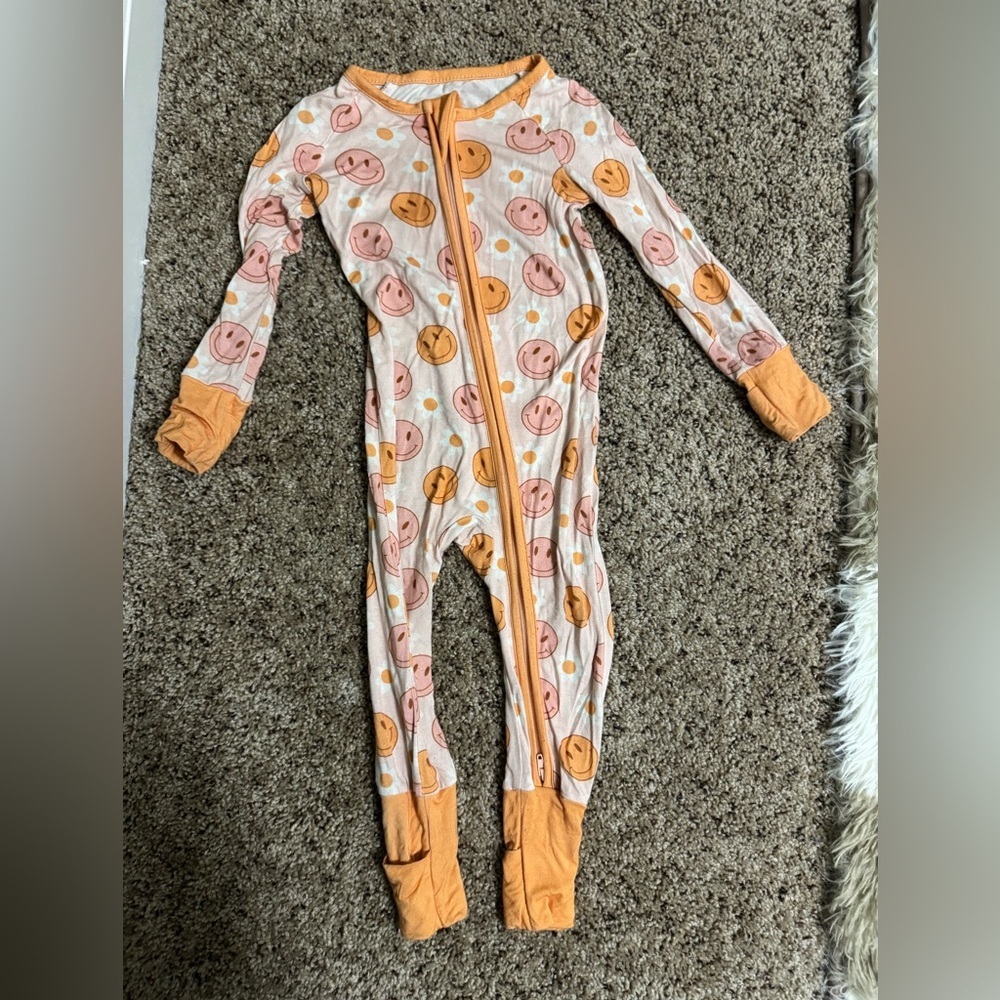 The little one shop Smiley Face Kids One Piece footie Pajama - Orange